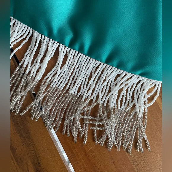 Uterque emerald satin bag with beads and plastic flower handles - Picture 6 of 11